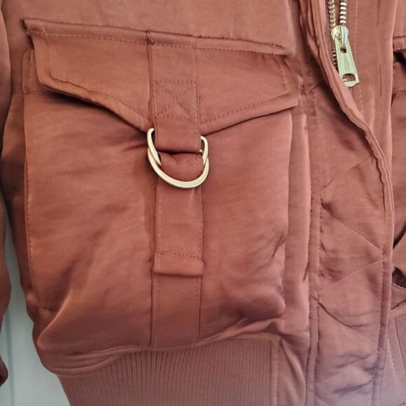 NWT House of Harlow 1960 satin ruched copper brown bomber jacket size L HOLIDAY - Picture 8 of 12